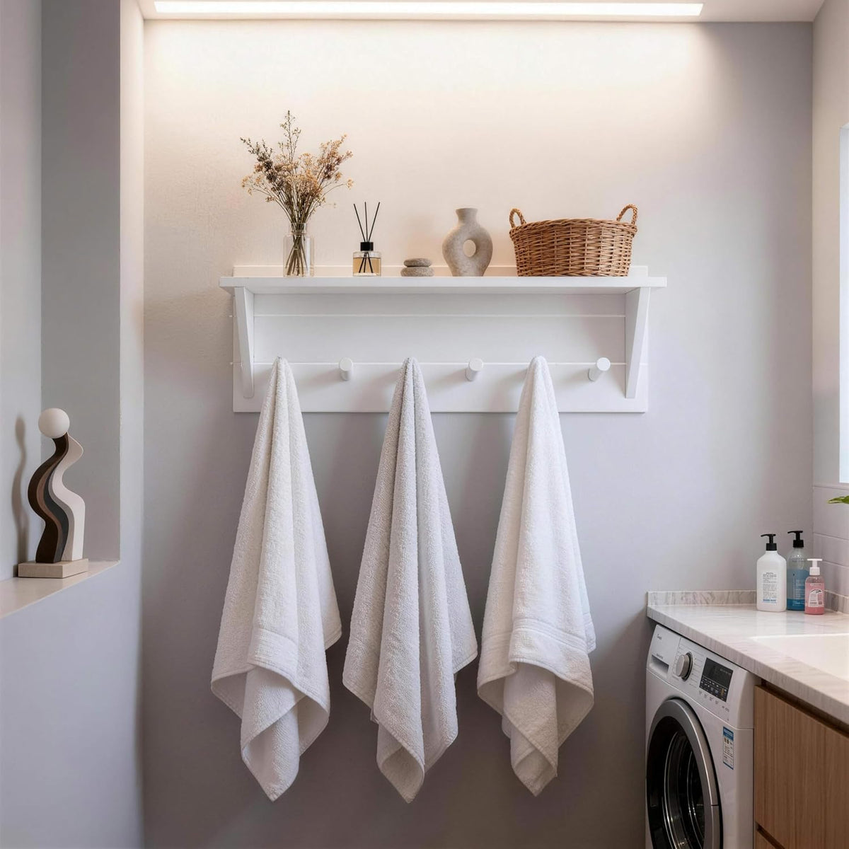 WEBI Coat Rack Wall Mount with Shelf,24" Long Entryway Wall Shelf with Hooks Underneath,6 Peg Hooks for Hanging