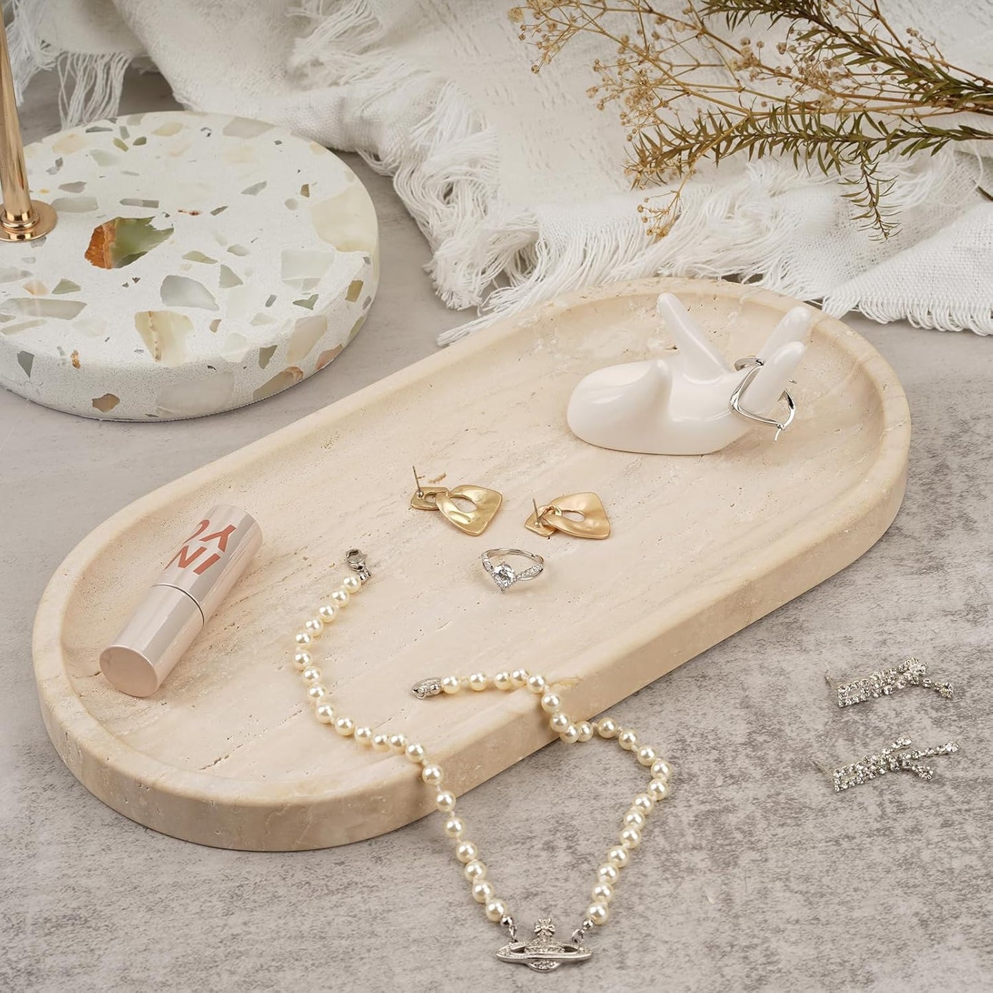 Italian Travertine Tray / Light Beige Travertine / 12 x 6 x 0.8