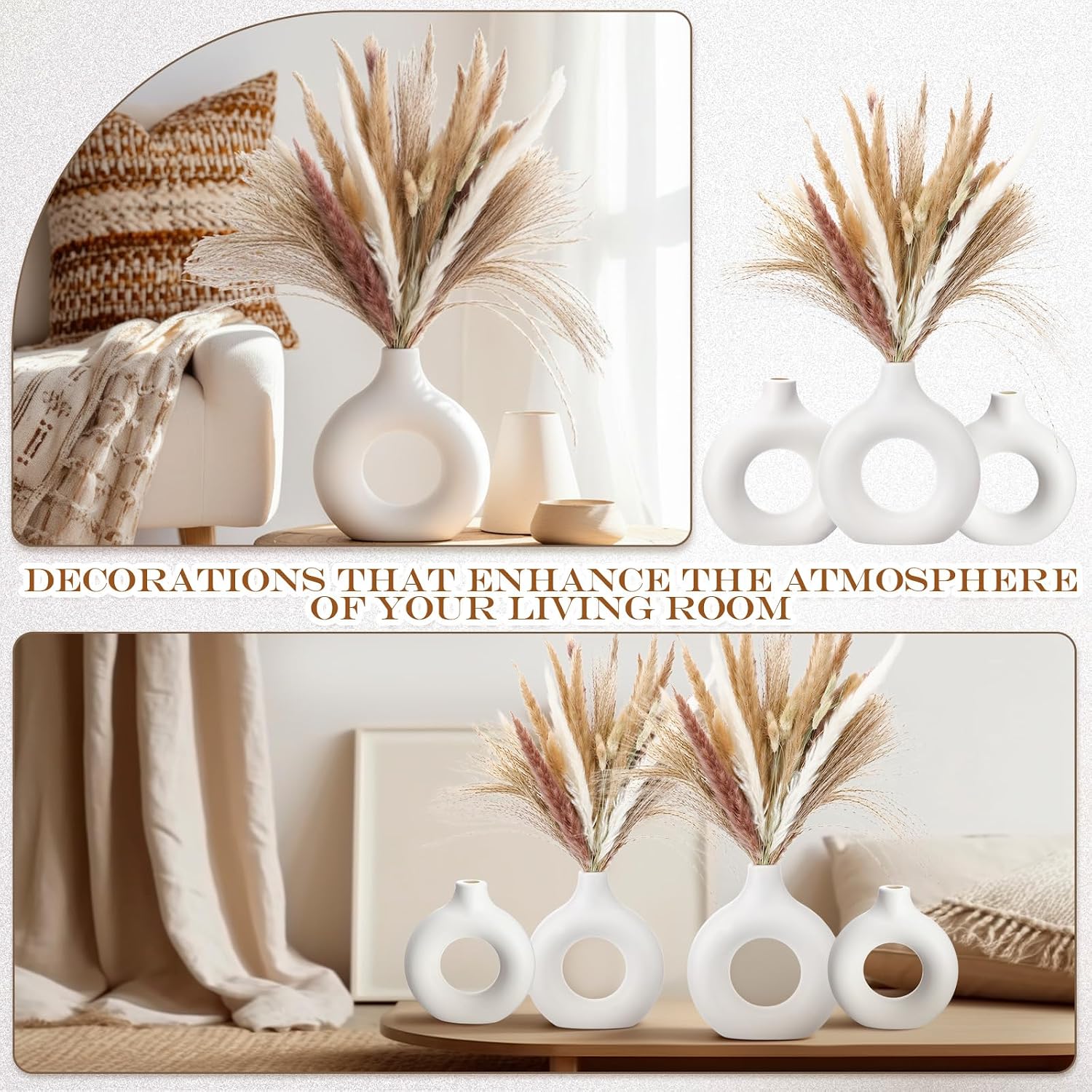 Dried Pampas Grass Flowers for Modern Beige Room Hollow Boho Minimalist Plastic / White / Set of 100