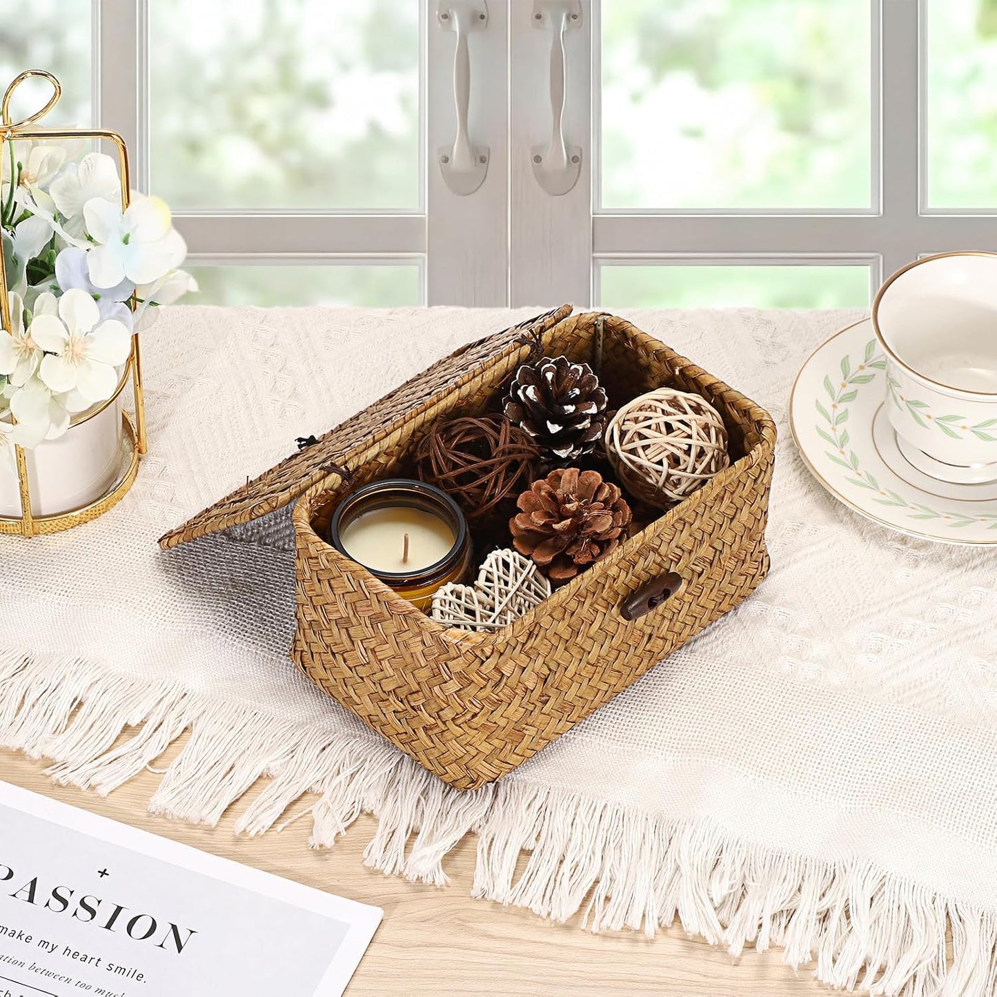 Small Wicker Basket / 7.0"L x 4.3"W x 3.3"H / Caramel Color / Natural