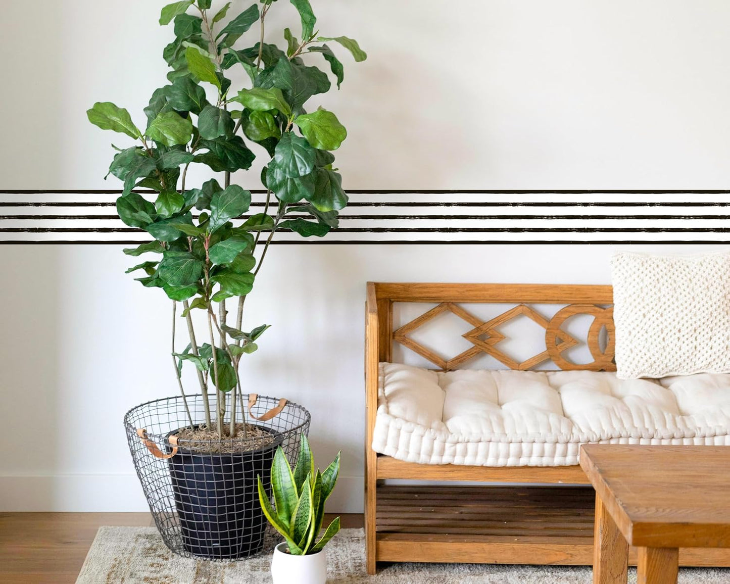 Wallpaper Border / White Striped Wall Borders Decal Peel and Stick Trim / 9 x 240 / WB-5626 / Black