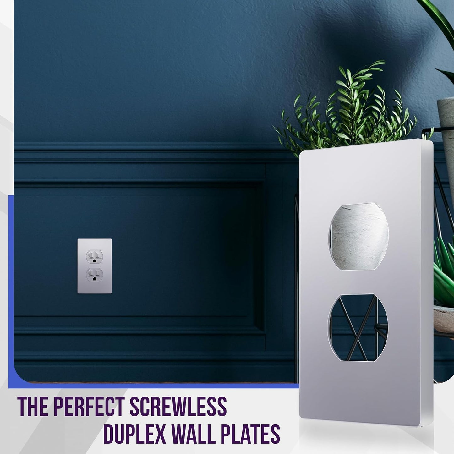 ENERLITES 5 Pack Screwless Duplex Outlet Covers Wall Plate, 1-Gang, Silver | Child safety, Elite series, modern finish