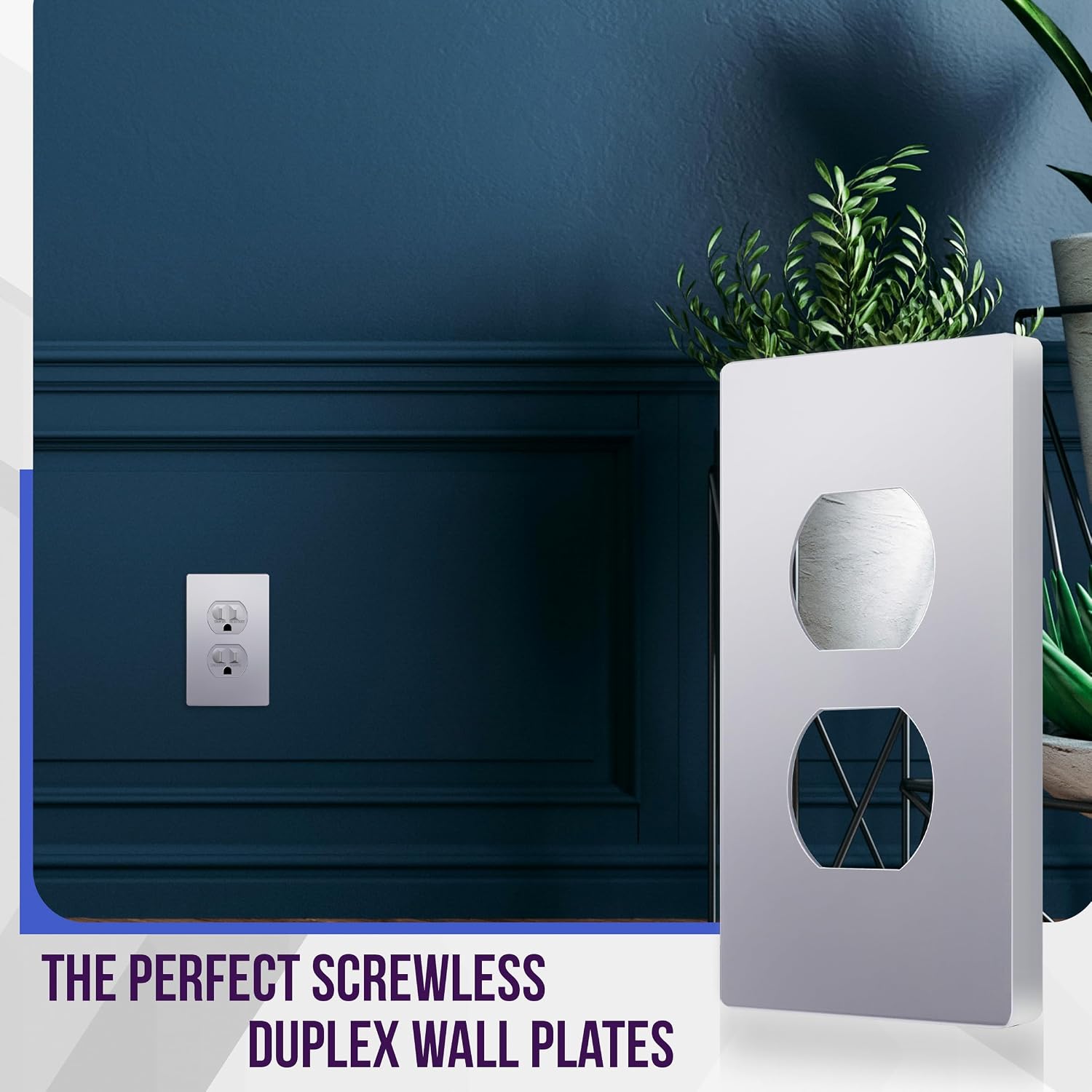 ENERLITES 5 Pack Screwless Duplex Outlet Covers Wall Plate, 1-Gang, Silver | Child safety, Elite series, modern finish