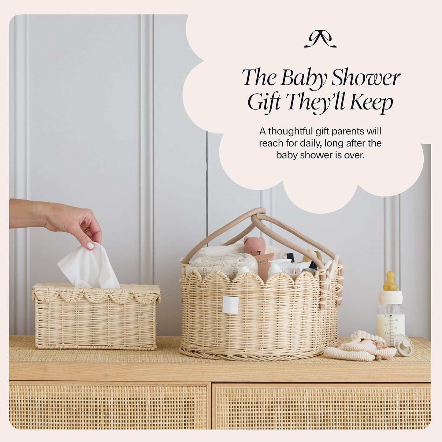 Rattan Tissue Box Cover Rectangle / Natural / 8.6 x 5 x 4