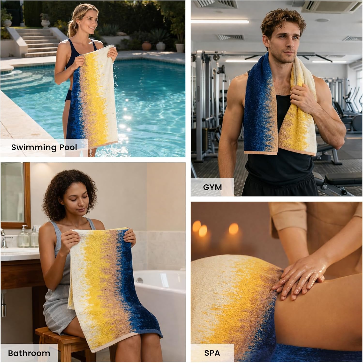 8-Piece Cotton Bath Towel Set for Bathroom, Hanging Loops, Coastal Ombre | Complete starter set for daily showers