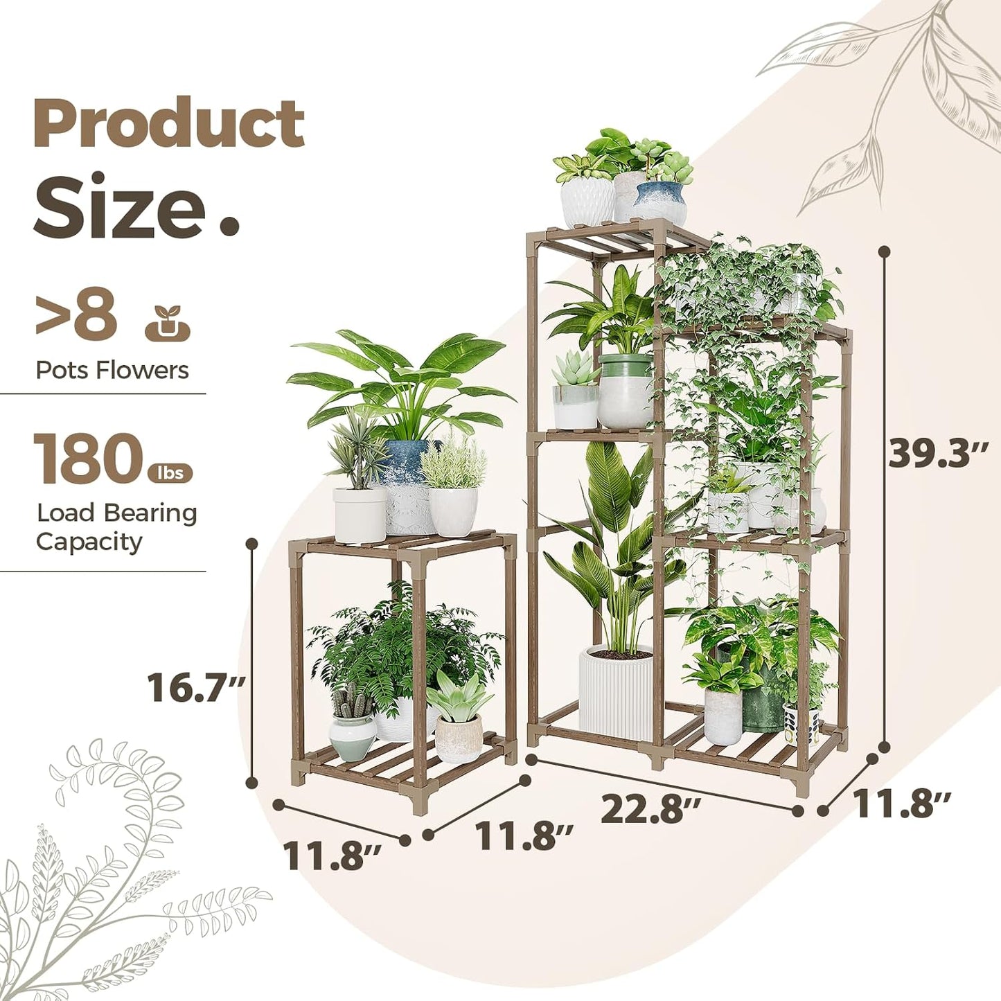 Bamworld Plant Stand Indoor Corner Plant Shelf Wood Plant Holder | for Multiple Plants Tall Flower Stands Plants Table