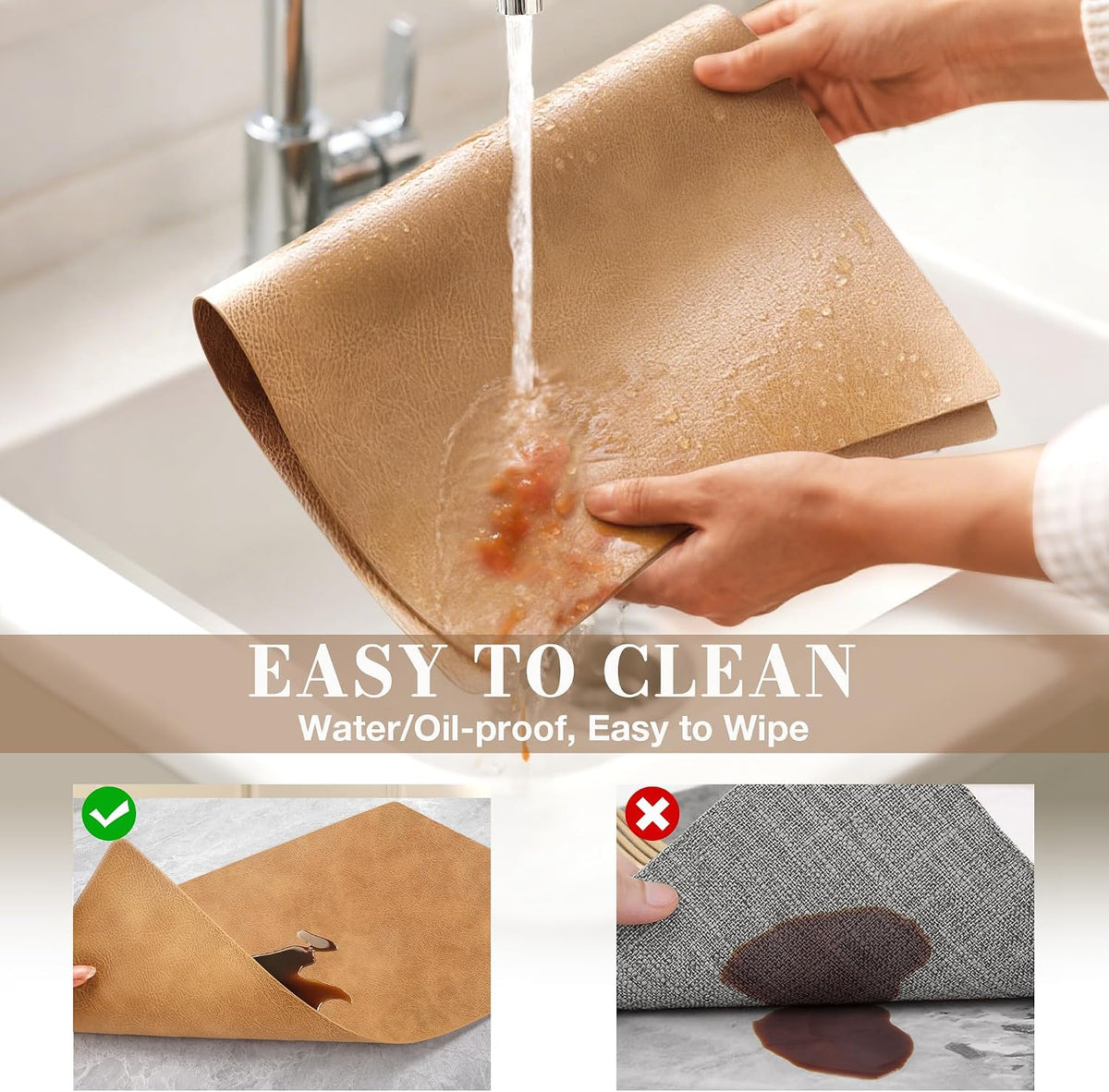 Roxifina Faux Leather Placemats Set of 8 - Vinyl Placemats Wipeable Waterproof Oil-Proof PU Place Mats Heat Resistant