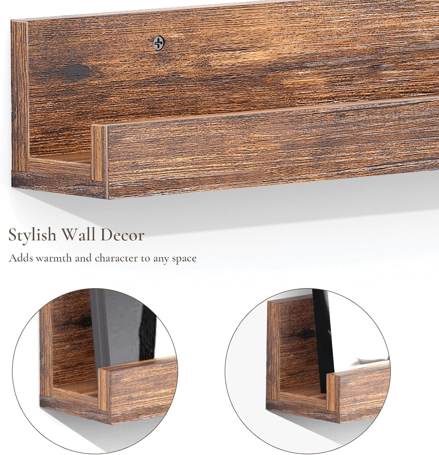 Vinyl Record Shelf Wall Mount, Pack of 6 Floating Shelves for Wall | 12 inch Wooden Album Record Holder Display for