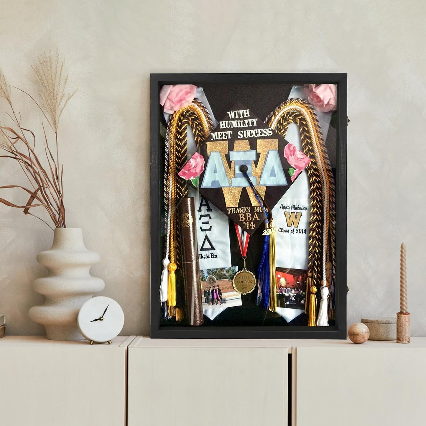 Large Graduation Shadow Box Frame for Cap Gown, Black 18x24 Display Case | Hinged Front Open Door Keepsake Box with