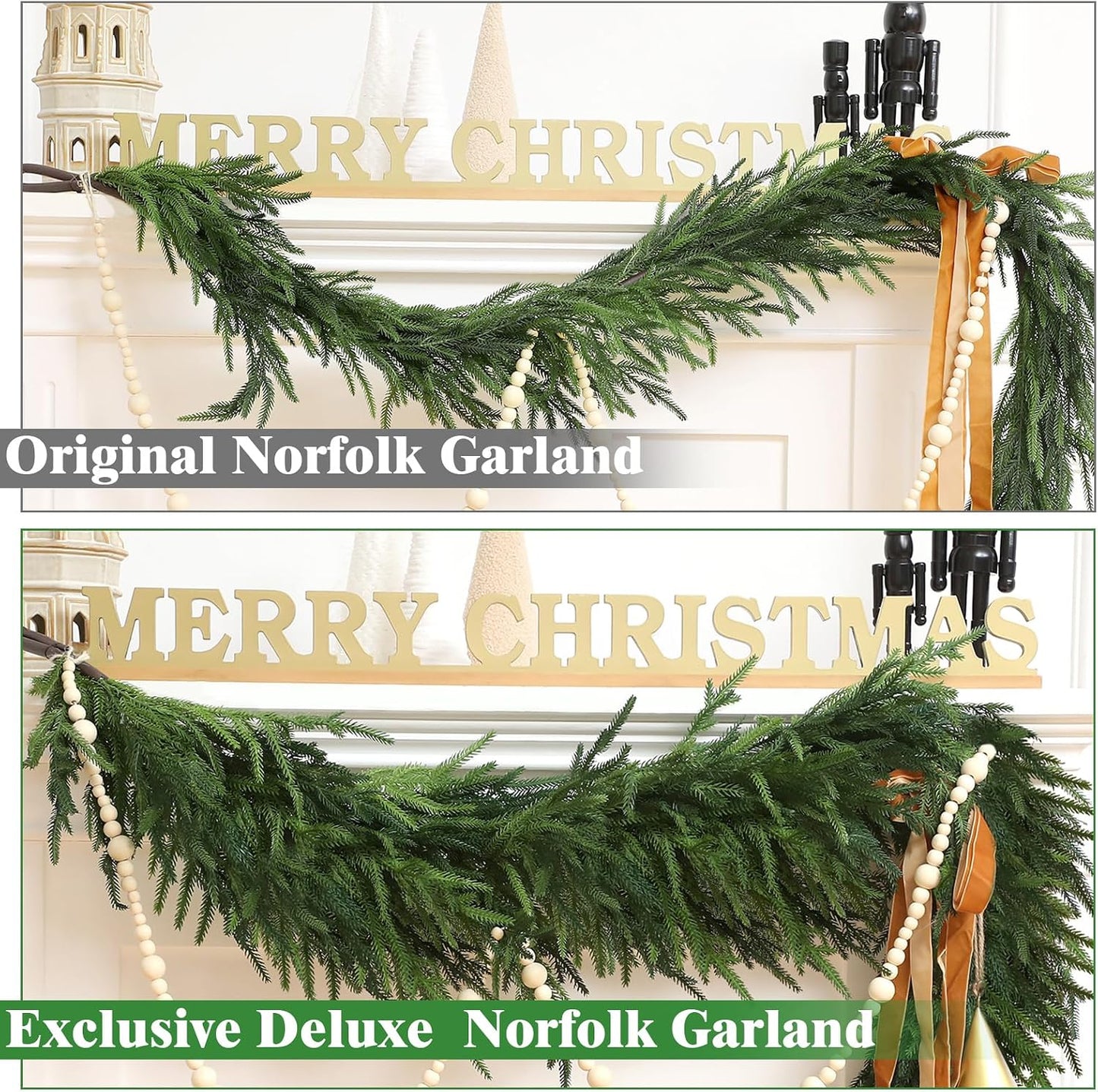 1 Pcs 12 Feet Christmas Artificial Deluxe Norfolk Pine Garlands Realistic Norfolk Pine Faux Greenery Garlands for