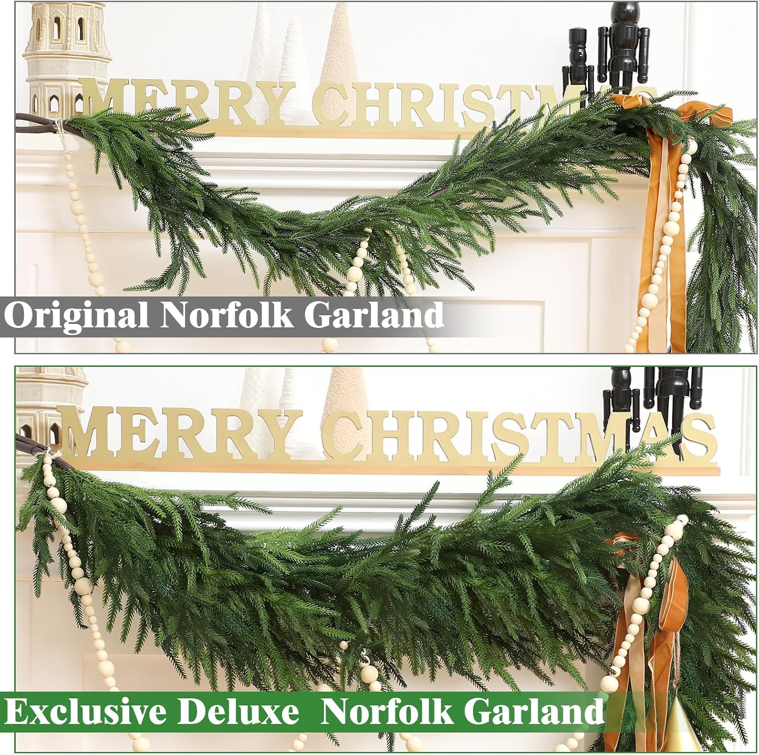 2 Pcs 6 Feet Christmas Artificial Deluxe Norfolk Pine Garlands Realistic Norfolk Pine Faux Greenery Garlands for