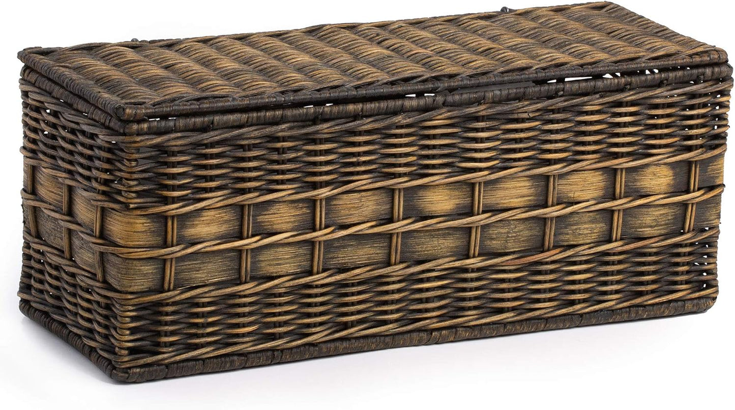 Lidded Wicker Box / One Size / Antique Walnut Brown / 16 Inch
