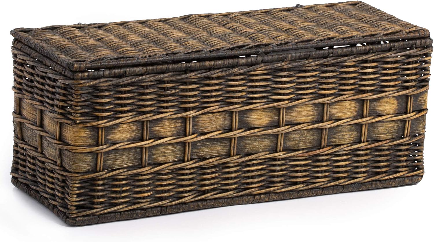 Lidded Wicker Box / One Size / Antique Walnut Brown / 16 Inch