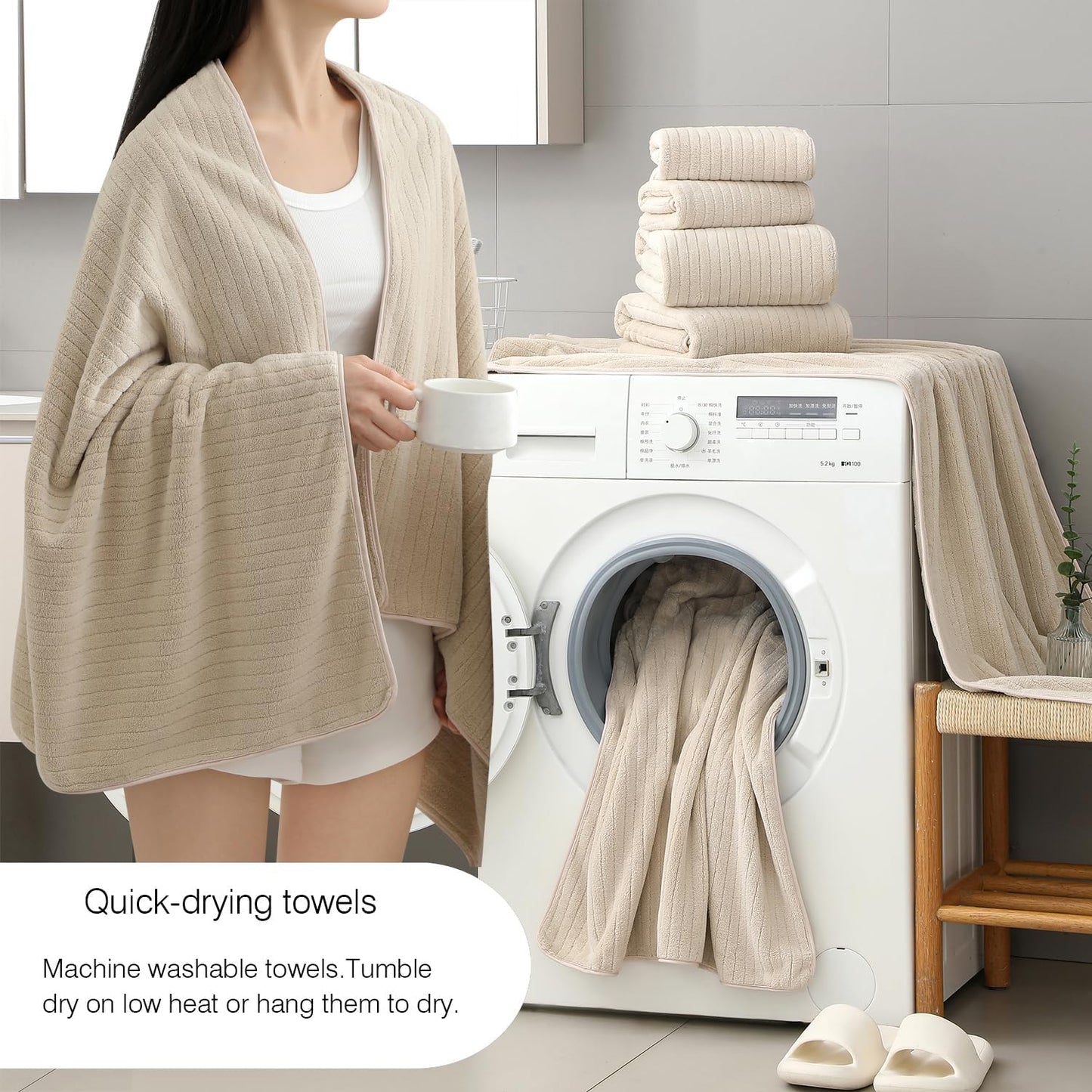 18 Piece Family Bath Towel Set Include 6 Bath Towels,6 Hand Towels and 6 Washcloths Soft Bathroom Towel with Hanging