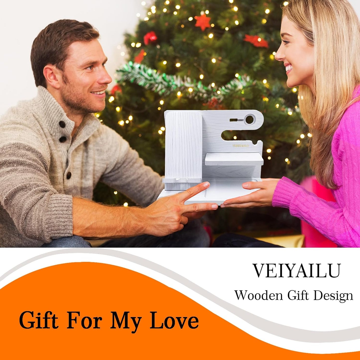 VEIYAILU Gifts for Women Girlfriend Men Him Husband Boyfriend Son Boss Wood Phone Docking Station Nightstand Organizer