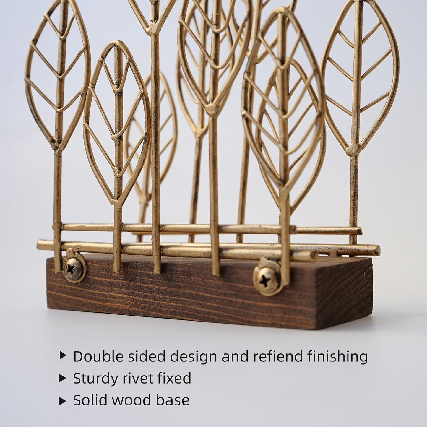 Wooden Base Metal Wrought Iron Vertical Napkin Holder Golden Mini Tree-Shaped Tissue Holder