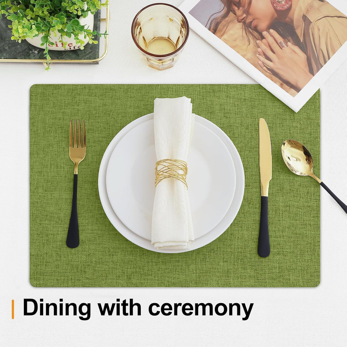 Homaxy Cloths Placemats for Dining Table Set of 6, 13" x 19", Grass Green | Heat Resistant, Washable, Cotton Linen