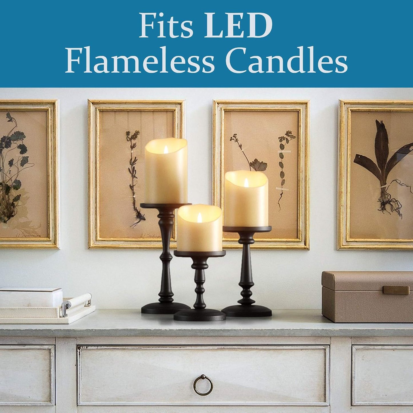 Candle Holders Set of 3 Matte Black, 6, 8,10" Tall Metal for Pillar Candles | Pure Metal Build, Set of 3, Holds Candles