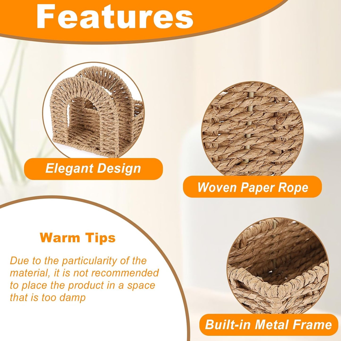 Wicker Napkin Holders / Paper Rope / 5.7 x 5.7 x 5.5