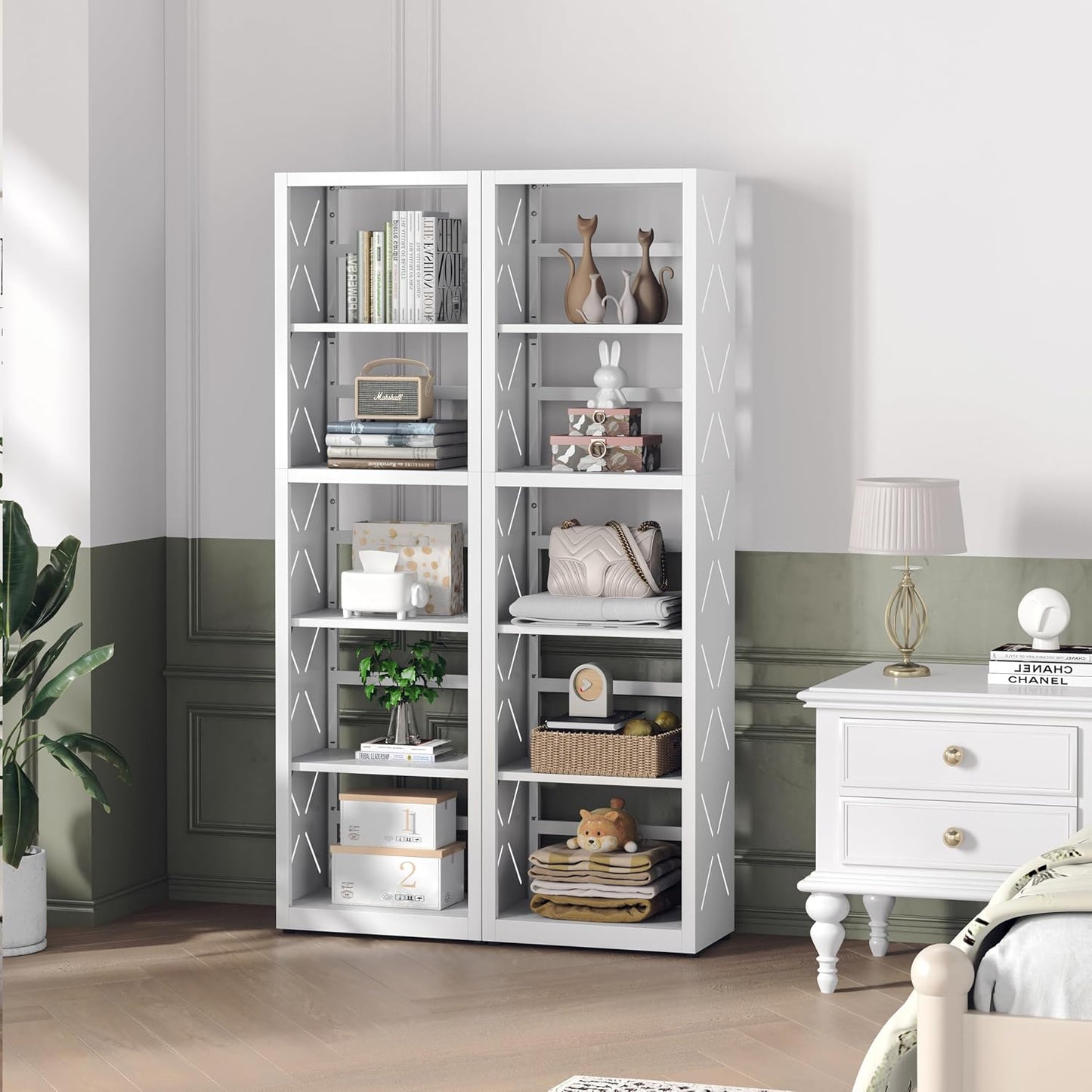 Bookends / Book Shelf / White / 5 Tier-16" W