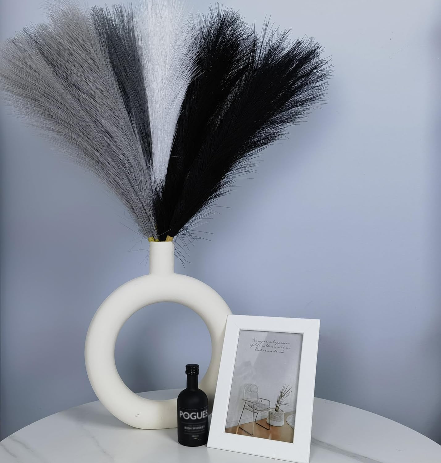17" Pampas Grass Faux Dried Decor / Black Grey Style / Set of 8