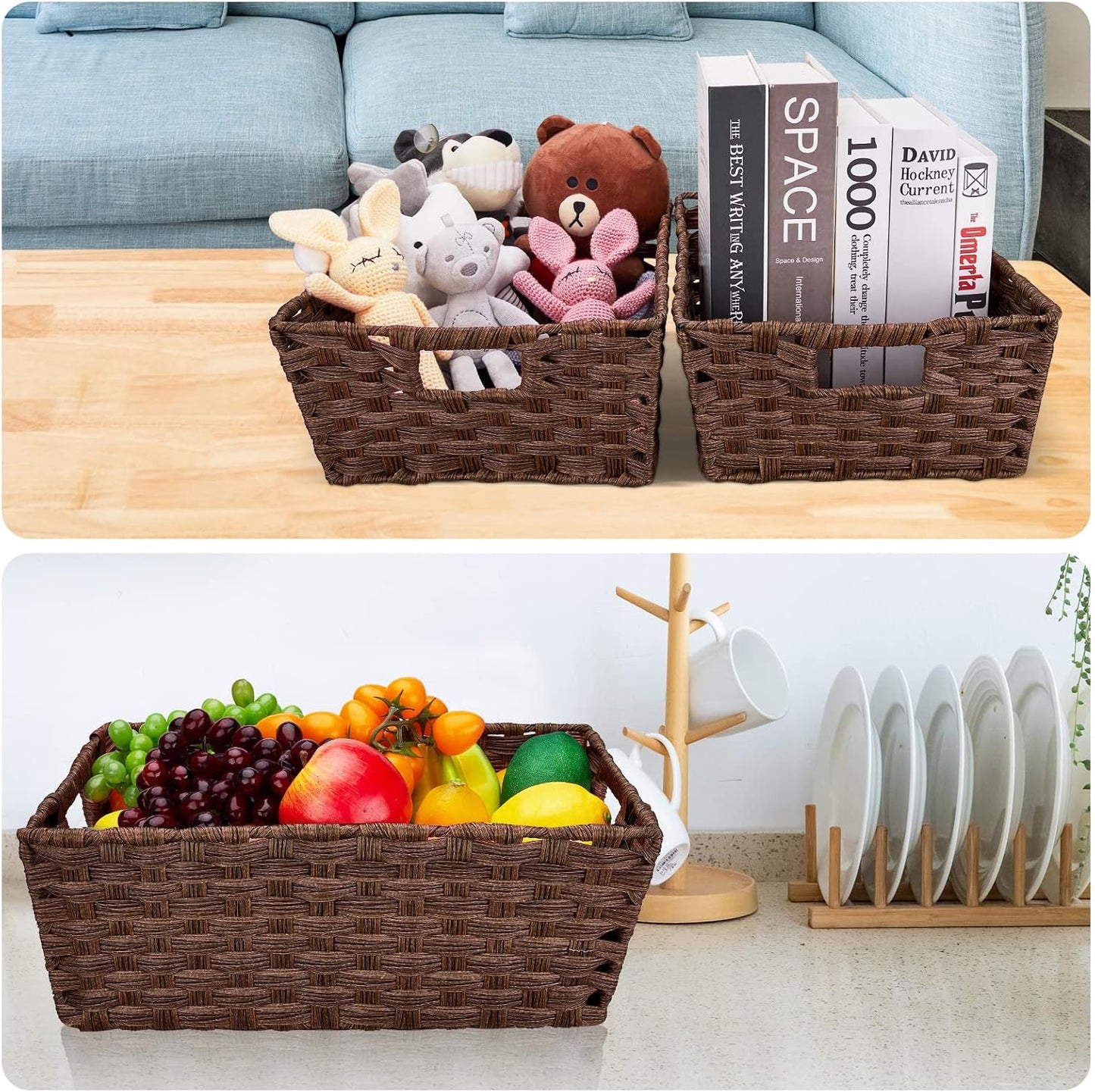 Metal Frame / Large Wicker Storage Basket / 15 x 10.3 x 5.2 / Brown / Set of 2
