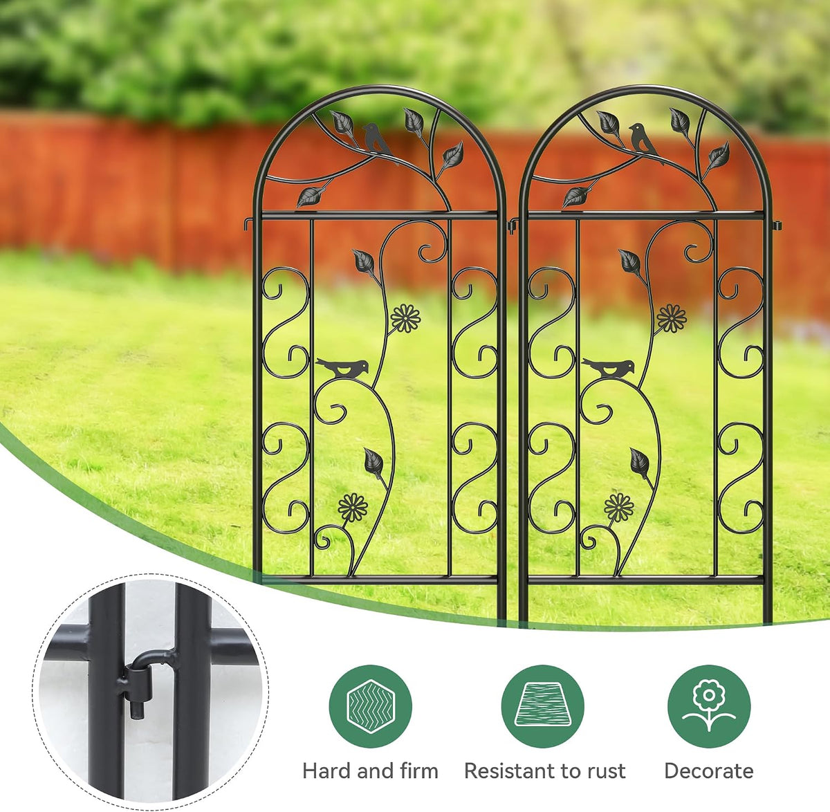 2-Pack 87" x 20" Daisy & Bird Arch Black Metal Garden Trellises | Set of 2 rust-resistant metal trellises with bird