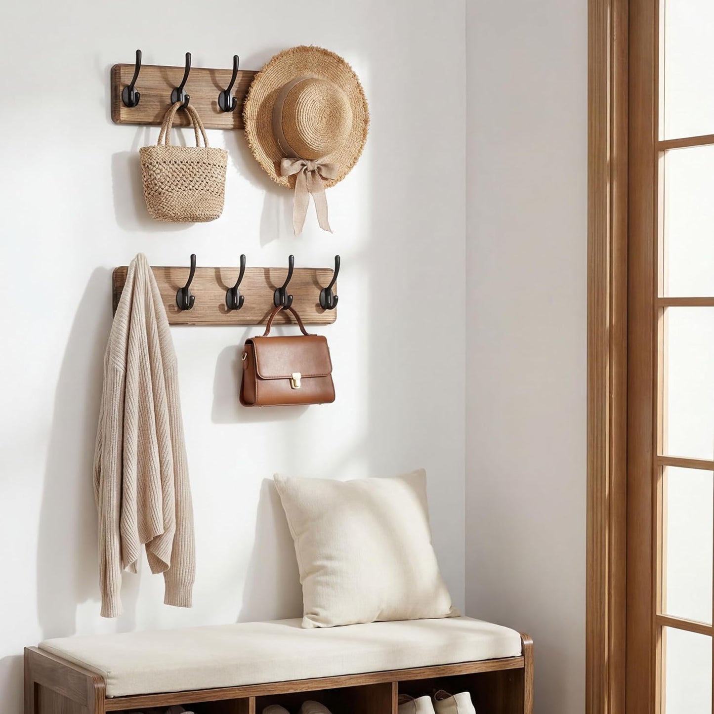 WEBI Coat Rack Wall Mount,Coat Hooks Wall Mounted,16" Hole to Hole,Coat Hanger Wall,Hook Rack Rail,5 Hooks for Hanging