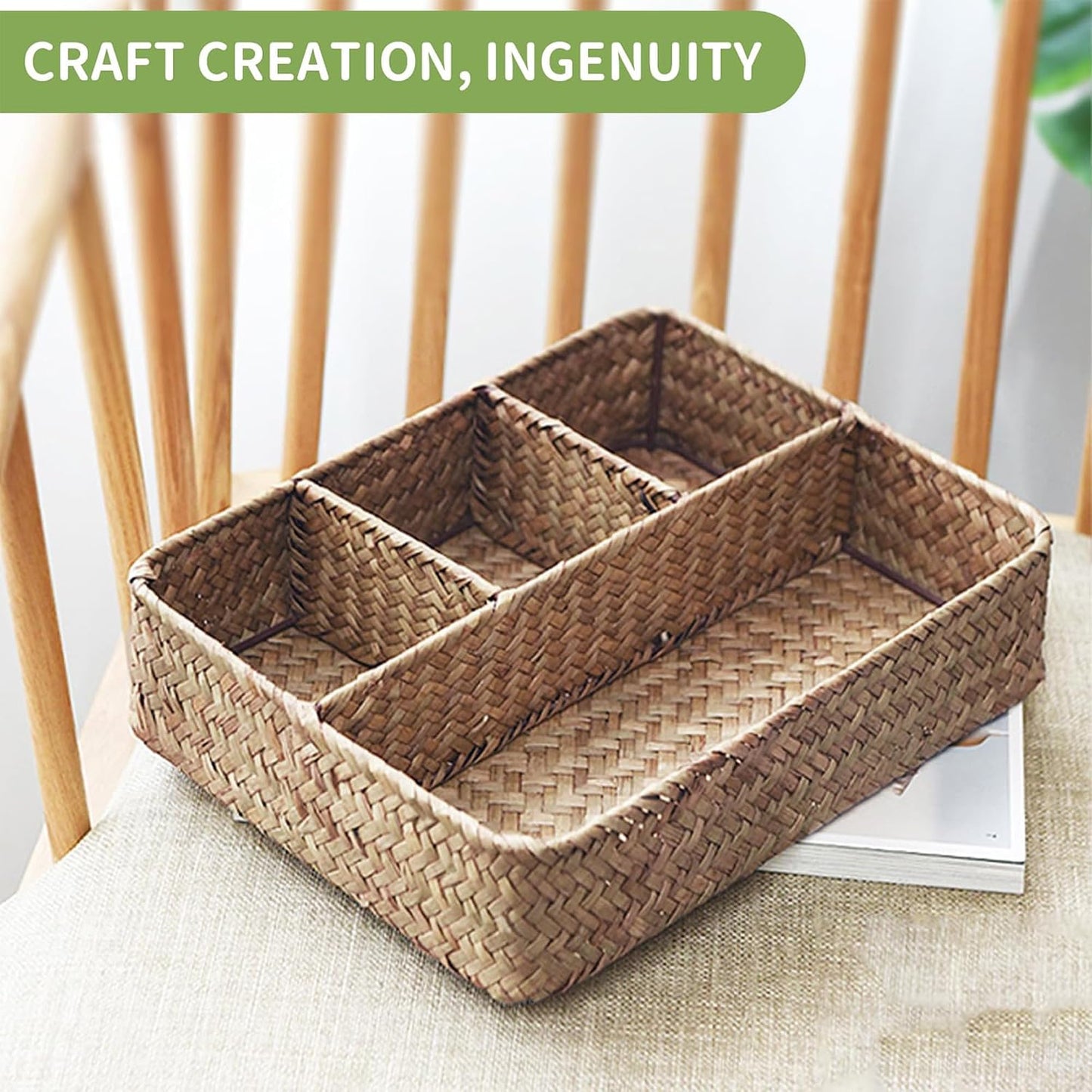Seagrass Woven Compartment Organizer / Brown