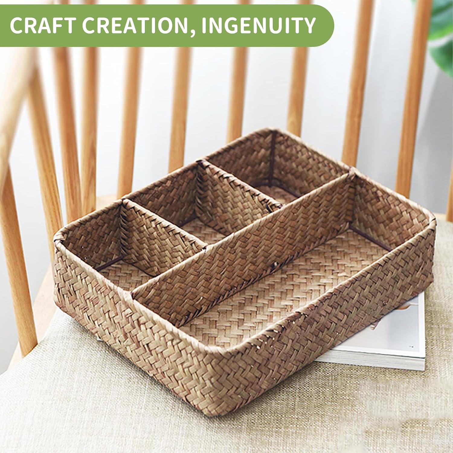 Seagrass Woven Compartment Organizer / Brown