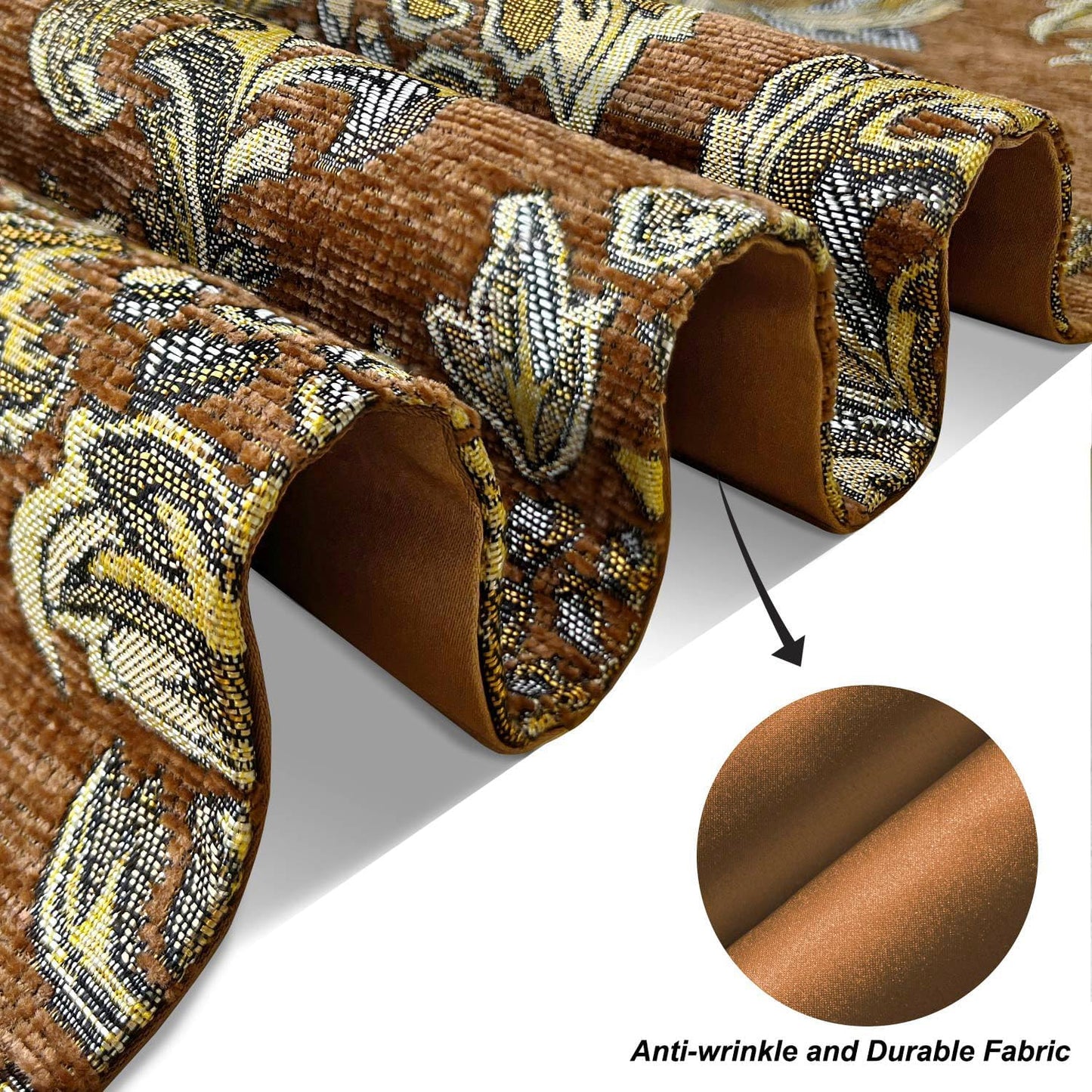 Vintage Table Runner 13x98 Premium Chenille Caramel Euro Floral Pattern | For Thanksgiving,Wedding,Party
