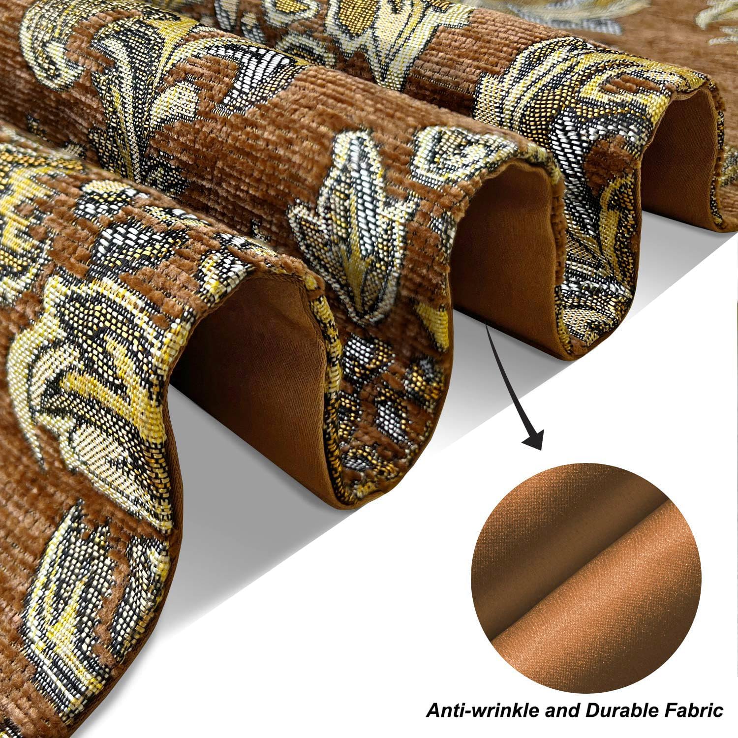 Table Runners 72" Jacquard Classic Floral Beige Vintage Chenille - Caramel | Jacquard Fabric, European Floral