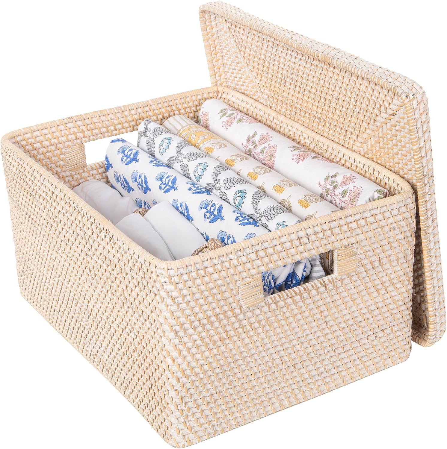 Rattan Storage Box and Decorative Basket / White Wash / 18.5 Inch