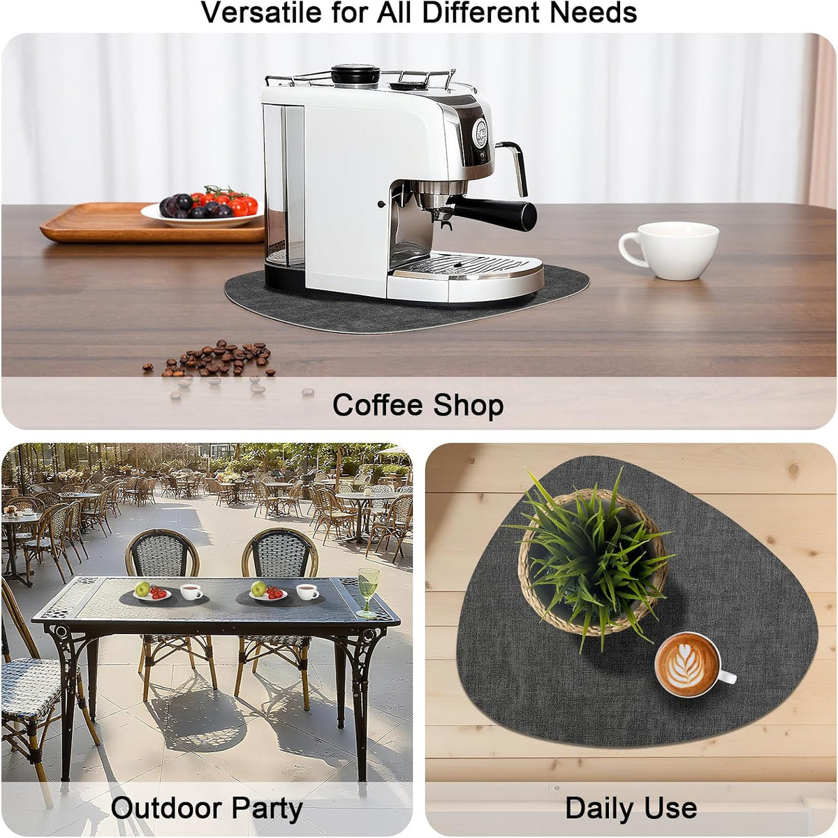 Faux Leather Placemats Set of 6, Dual Sided with Drink Coasters | Washable Wipeable Place Mats, Non Slip Heat Resistant