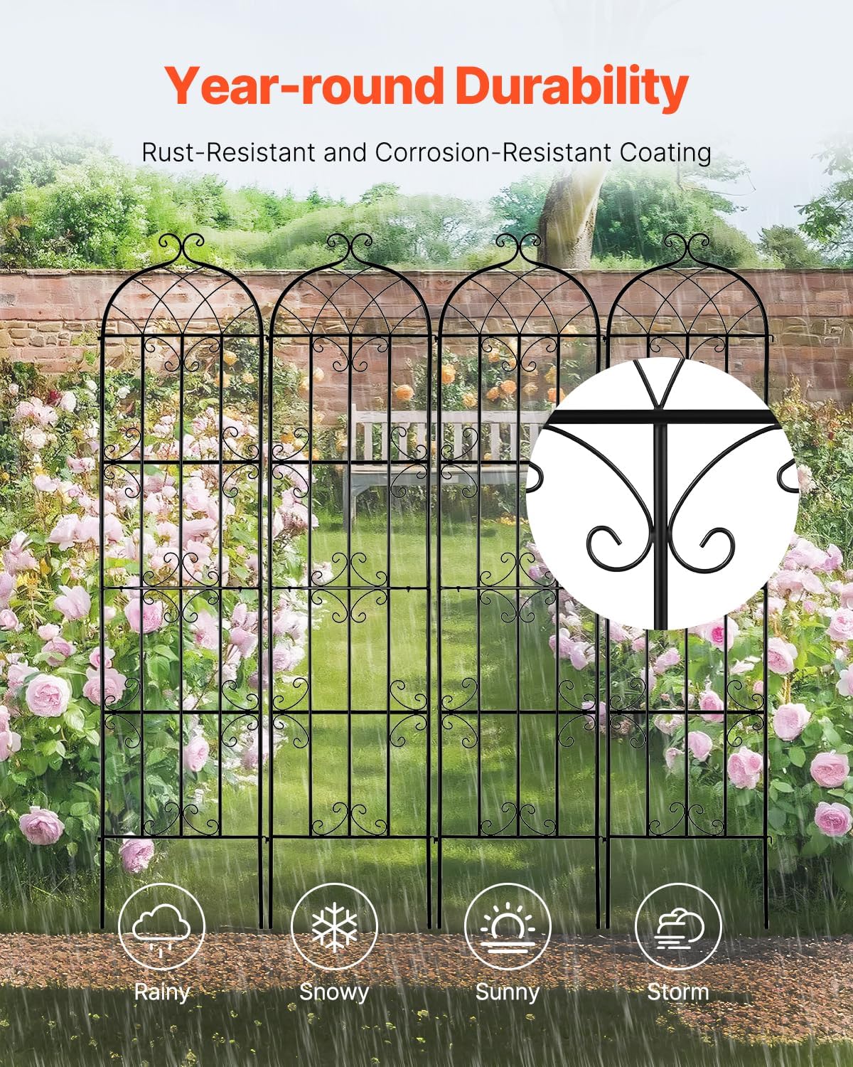 VEVOR Garden Trellis for Climbing Plants 87x20 in 4-Pack Metal Rose Trellis | For Flower, Outdoor Climbing Clematis