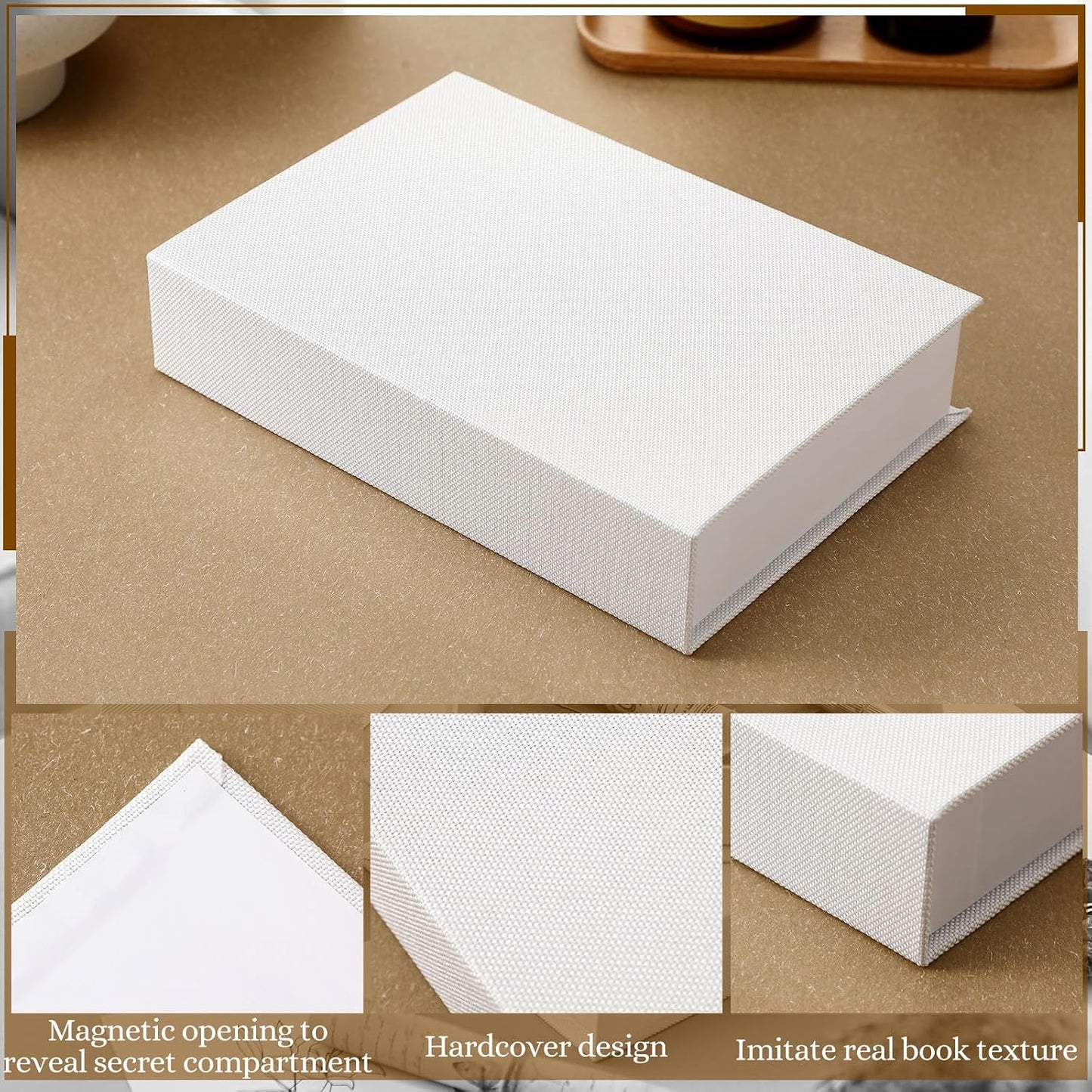 Fake Book Box Neutral Linen Book Box Decorative Faux Prop Storage / Multi Sizes / White / Set of 3