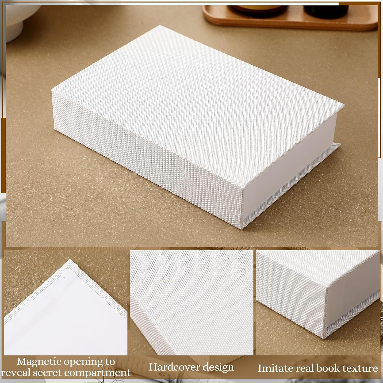 Fake Book Box Neutral Linen Book Box Decorative Faux Prop Storage / Multi Sizes / White / Set of 3