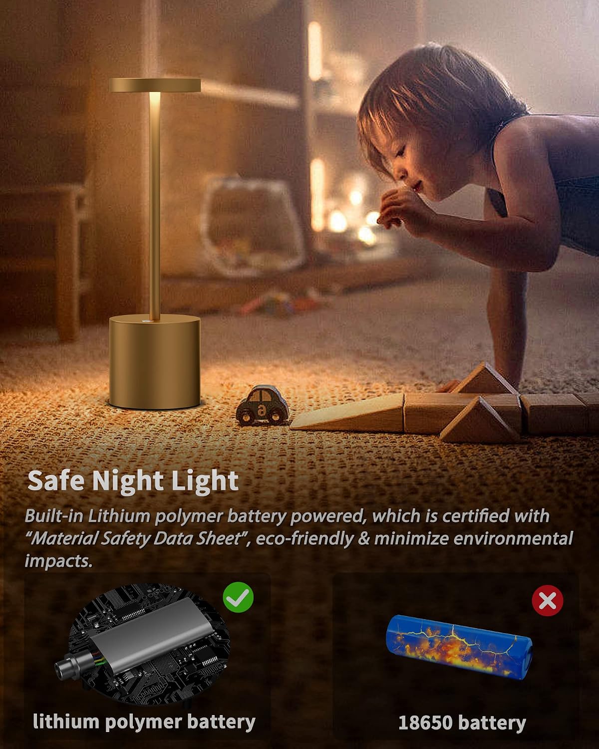 2Pack Cordless Table Lamp, Rechargeable LED Battery 5000mAh Metal USB Portable Powered Desk Lamp, 3 Levels Brightness