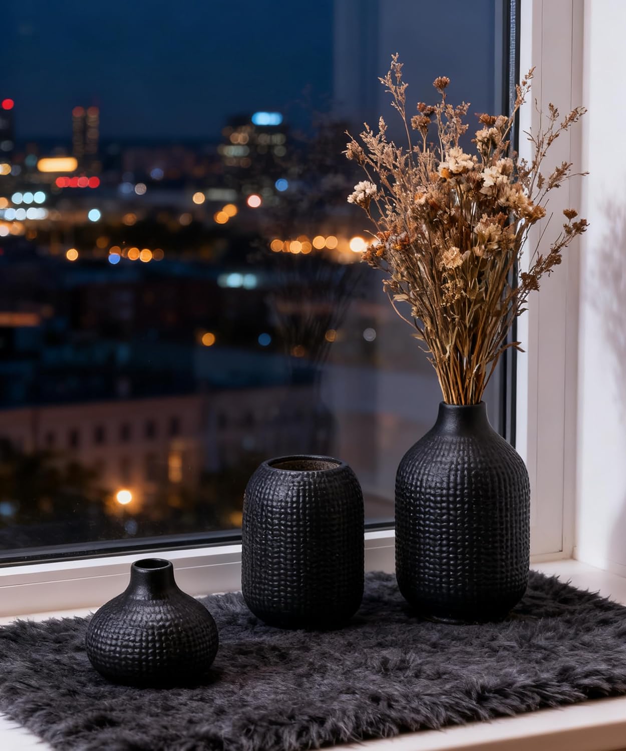 Black Ceramic Vases for Decor / 14 Black / Set of 3