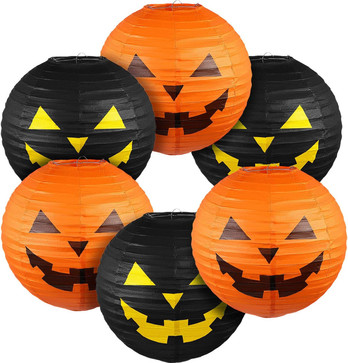 Blulu 6 Pieces Halloween Hanging Paper Lanterns Set, Halloween Pumpkin Paper Jack-O'-Lantern for Halloween Spooky Home Party Decoration, 11.8 x 11 Inch