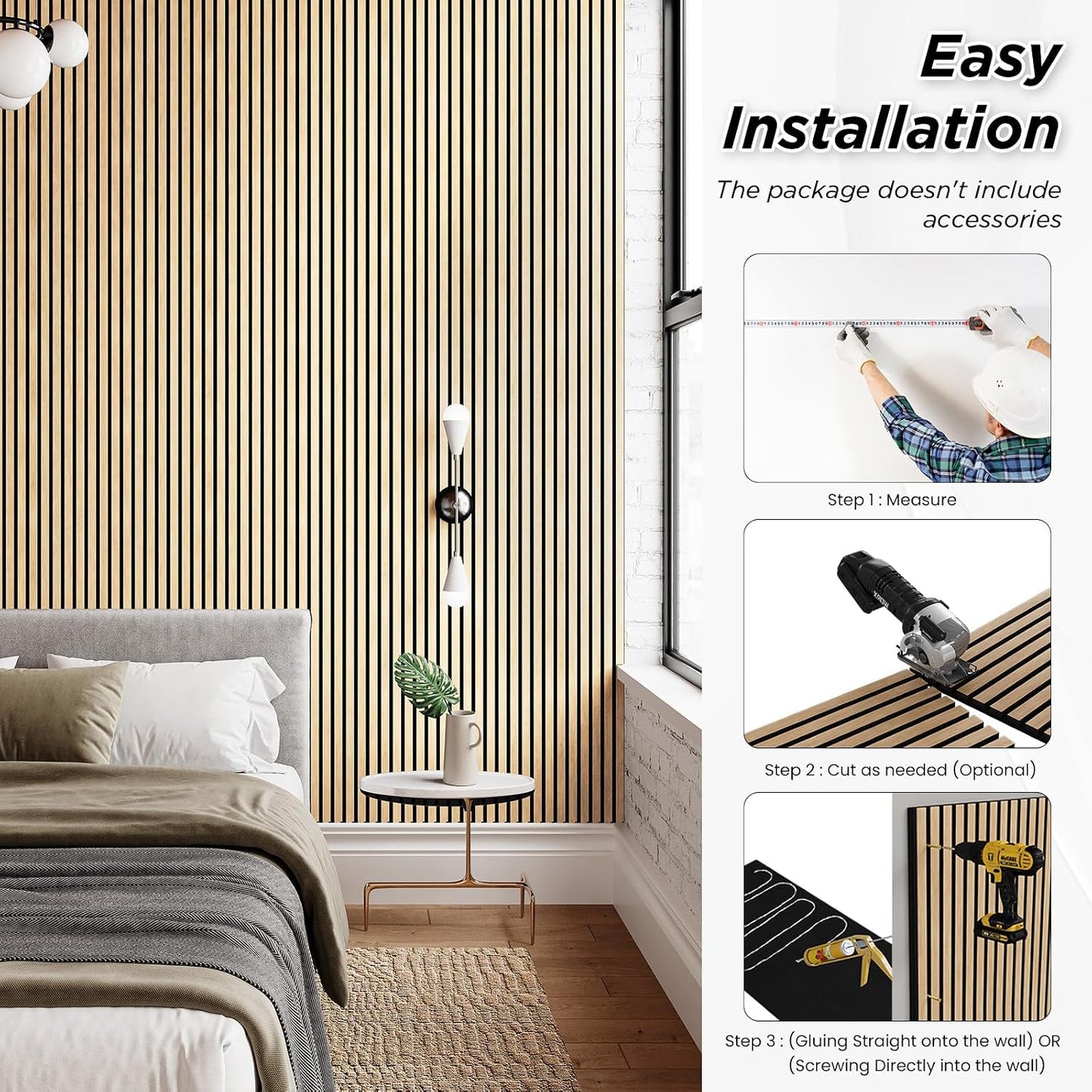 SMARTSTANDARD 2 Pack 106" x 12.6" Wood Slat Wall Panels, White Oak | Soundproof Wooden Wall Panels, Acoustic Wood
