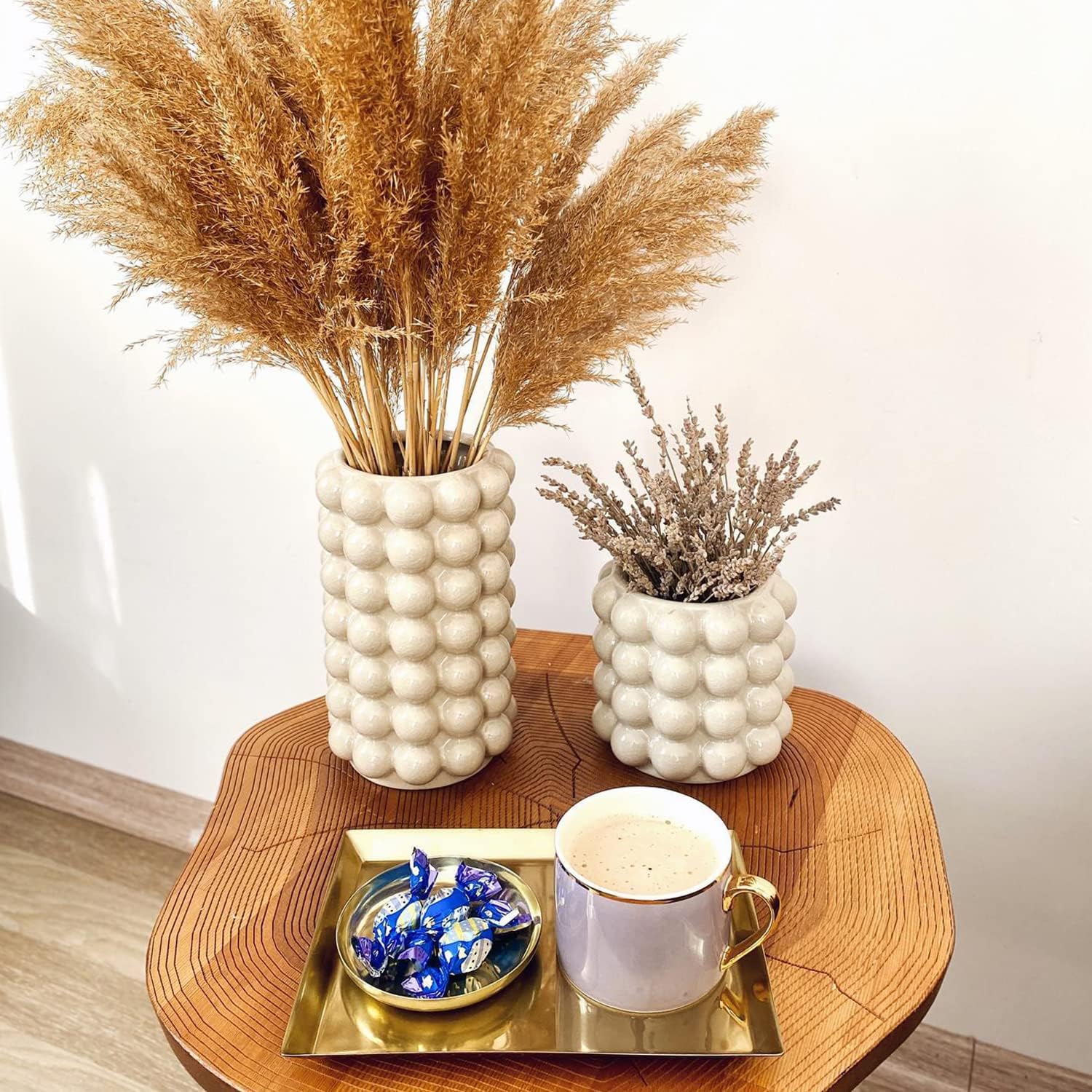 Ceramic Vase for Flowers / Beige / Large+medium / Set of 2