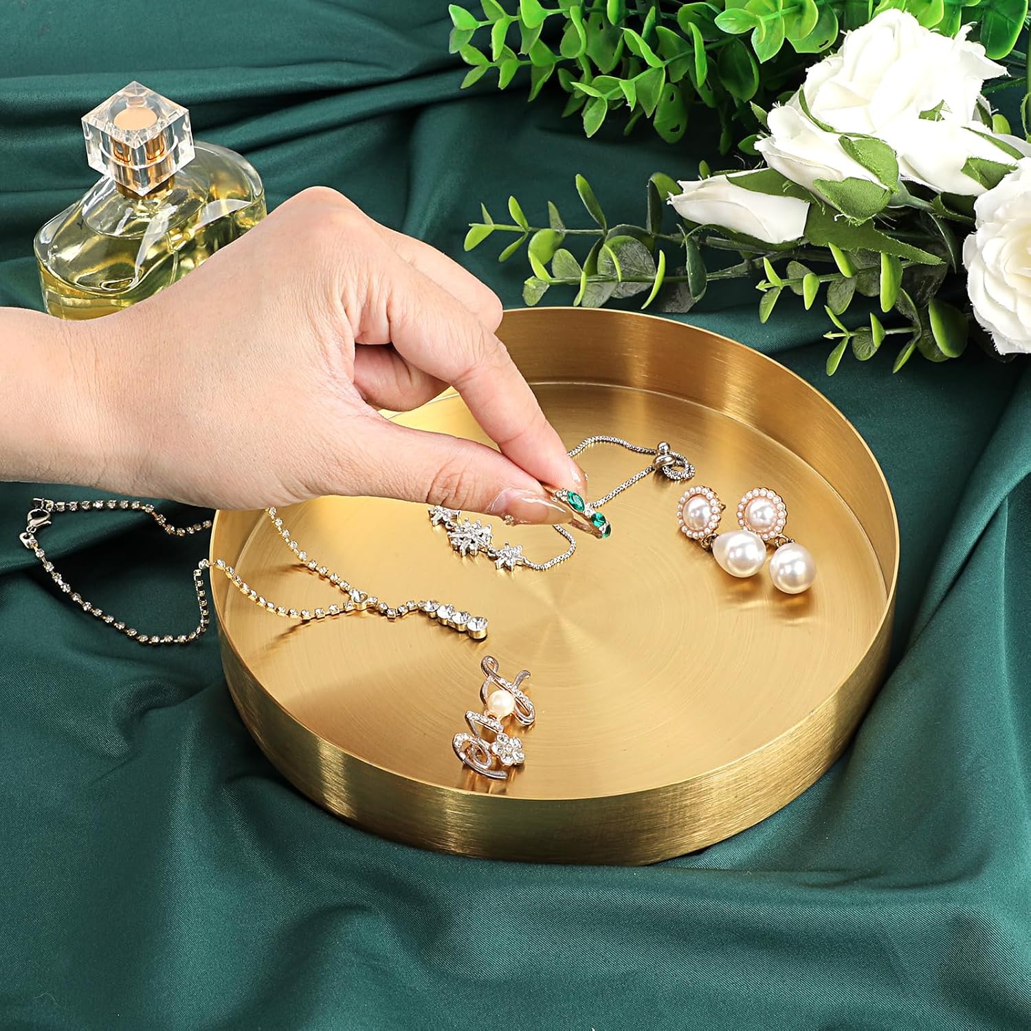 Round Key Bowl for Entryway 7.1" Decorative Tray Jewelry Ring Dish Stainless Steel / Gold / Set of 7