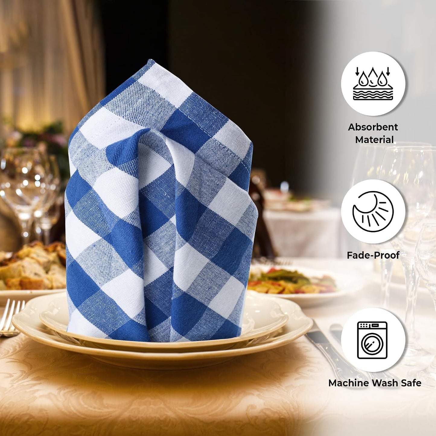 Urban Villa Cloth Napkins Cotton 20x20 (Set of 6) Blue Cheks