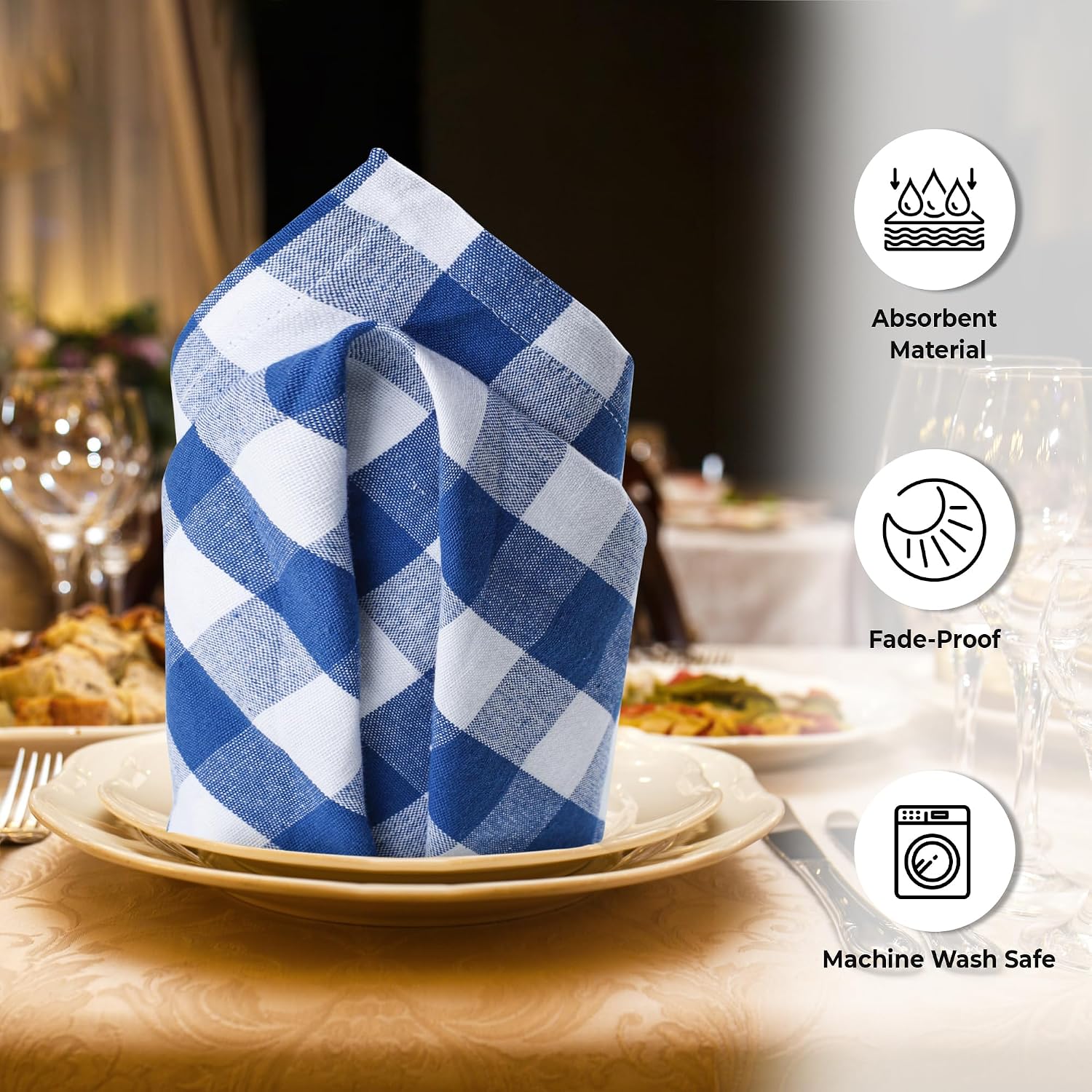 Urban Villa Cloth Napkins Cotton 20x20 (Set of 6) Blue Cheks