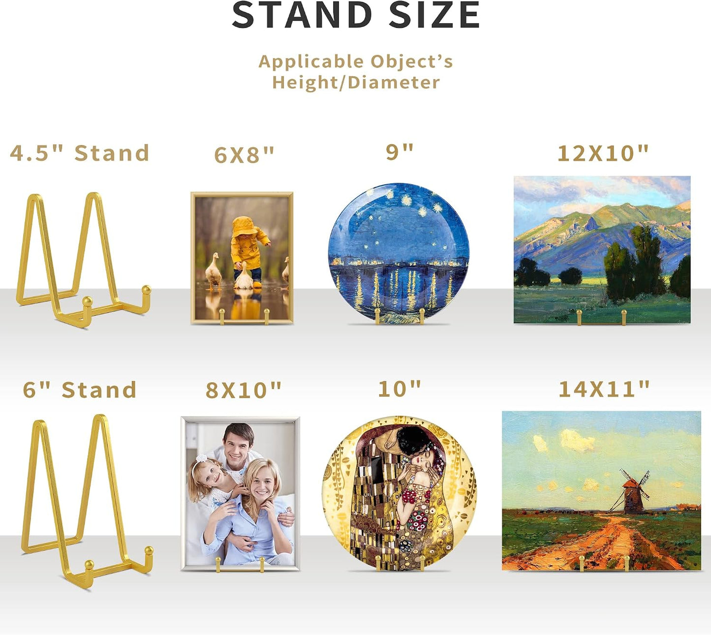 Metal Square Wire Plate Stands for Display / 6 Inch / Gold / Set of 2