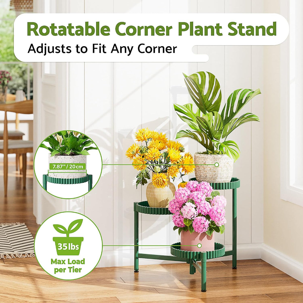 Plant Stand Indoor Outdoor, 3 Tier Corner Metal Flower Display Holder Shelf, Folding Tall Plant Rack for House Patio
