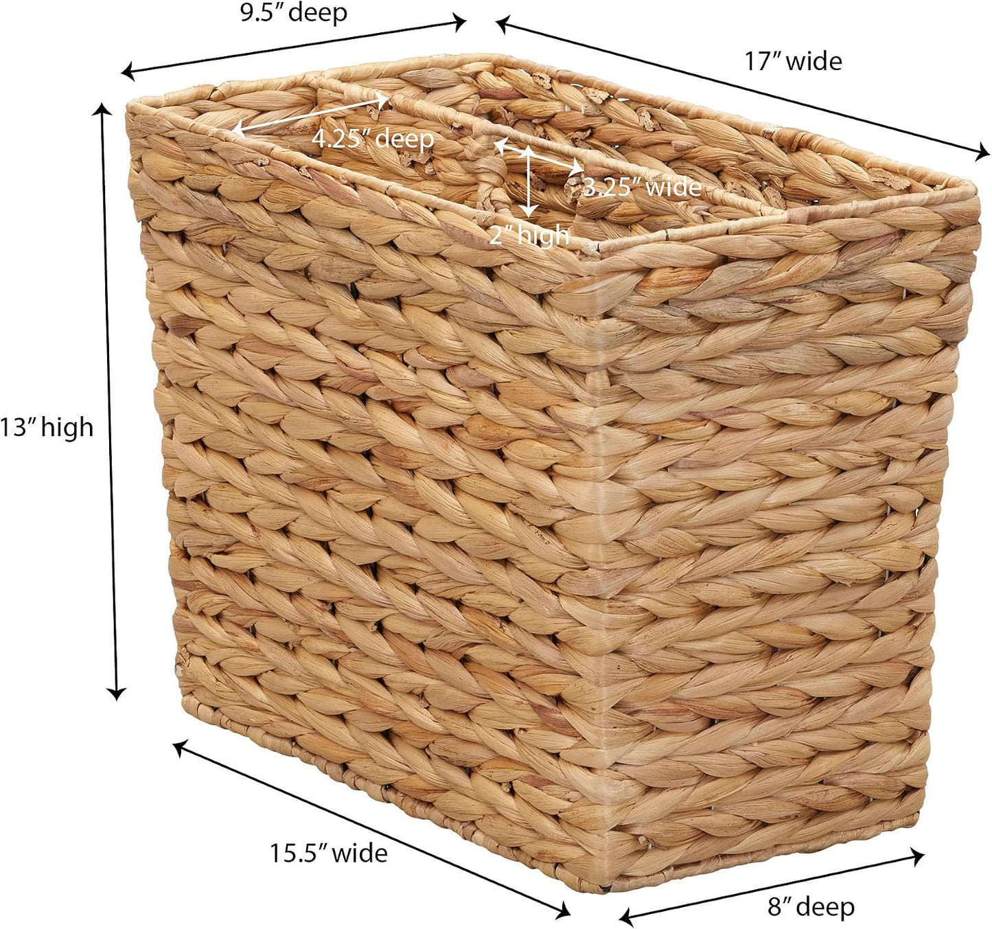 Household Essentials Side‑by‑Side Magazine Rack Decorative Storage Organizer with Handwoven Water Hyacinth and Metal