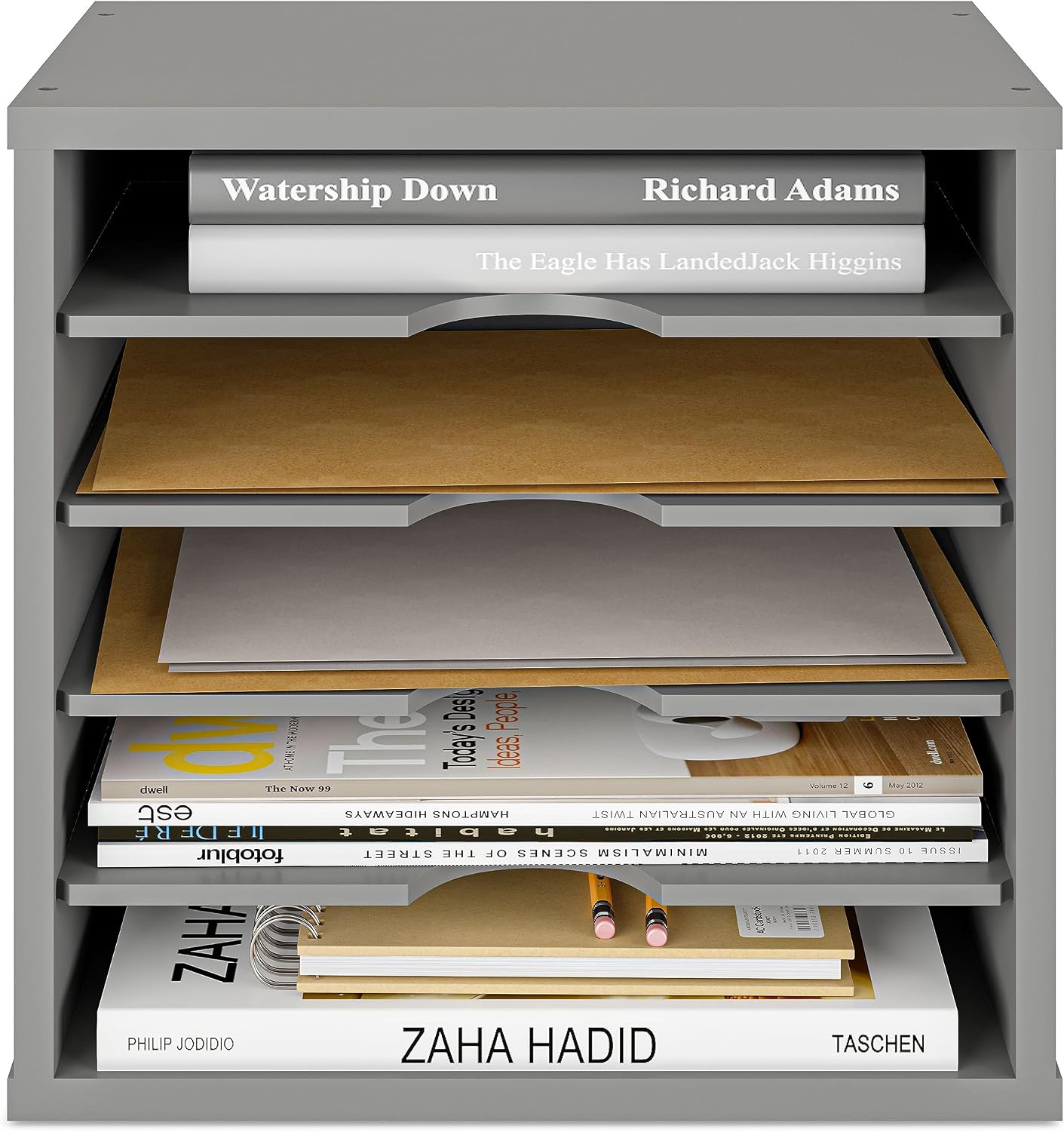 Ballucci 5-Tier File Organizer for Desk, Wooden Mail Sorter, Office Desk Organization, Paper Storage Organizers, Folder