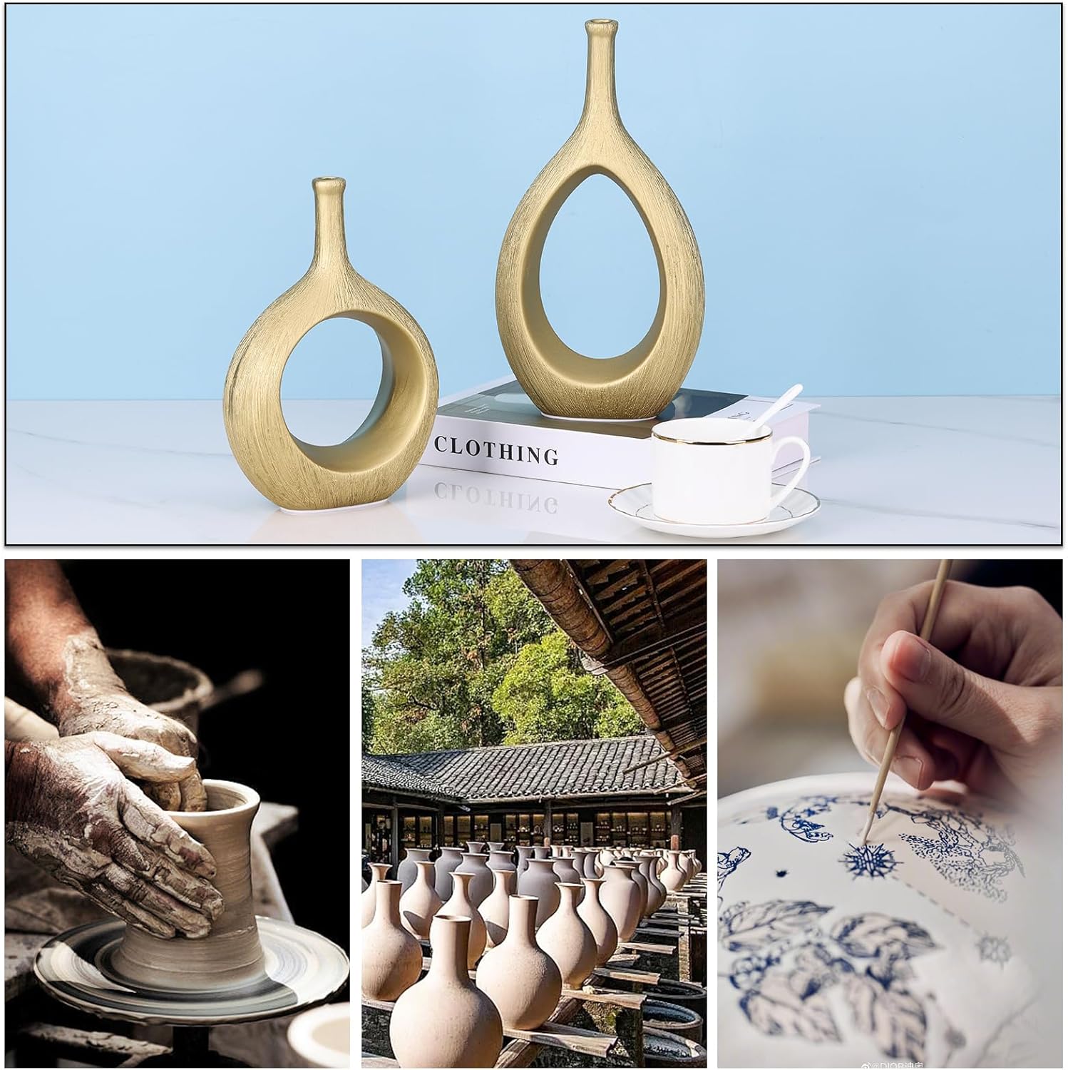 Matte Ceramic Vase / Luxury/f / Gold / Set of 2